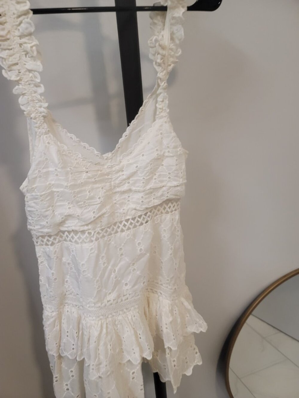 LOVESHACKFANCY White Cotton Broderie Anglaise Backless Mini Halter Dress Sz 6 - Picture 4 of 6